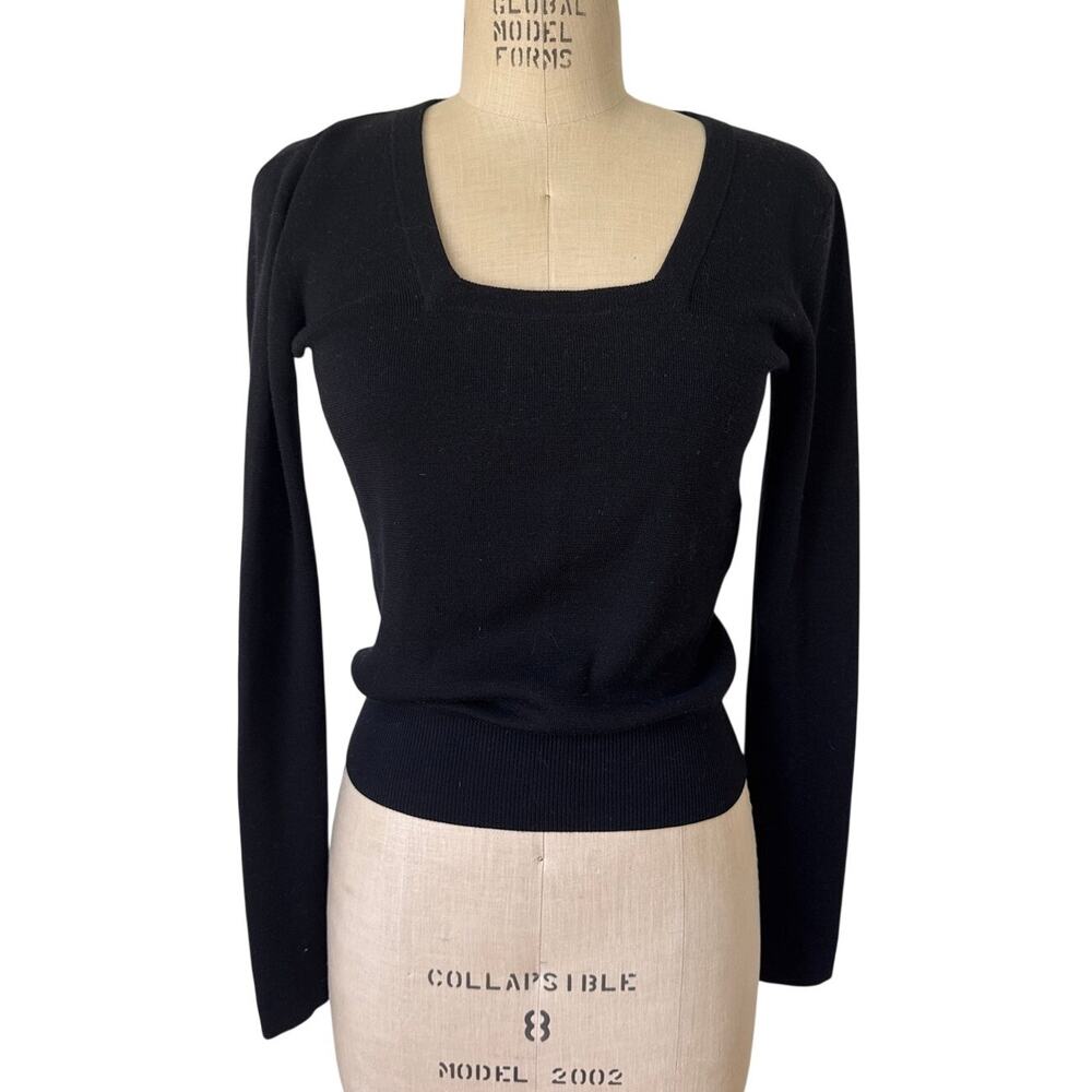 Balenciaga Knits Black Square Neck 100% Wool Sweater Size 36 US 4 Vintage Rare